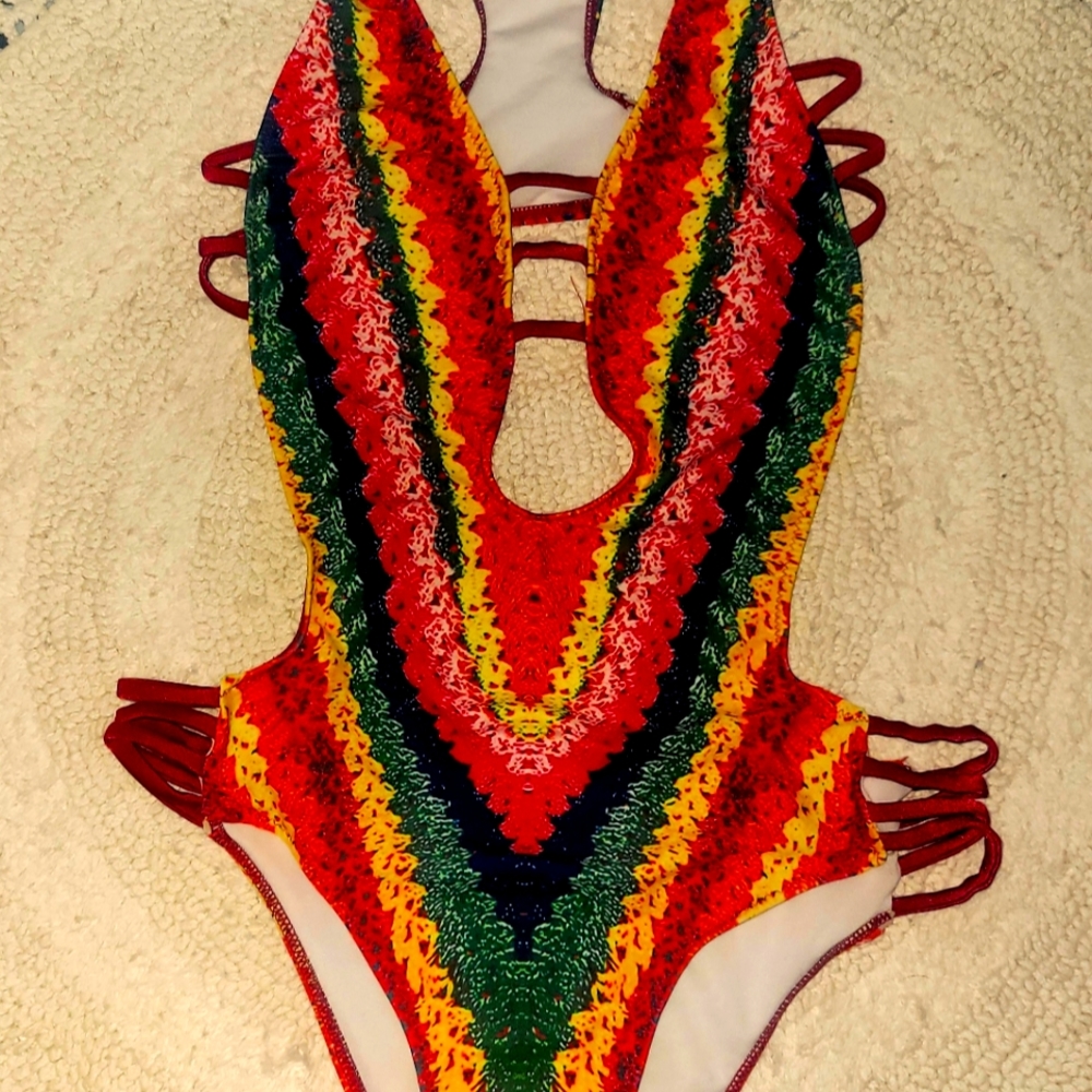 Rasta one piece strappy bathing suit